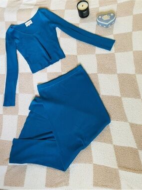 Teal Ribbed Knit Two PieceSet